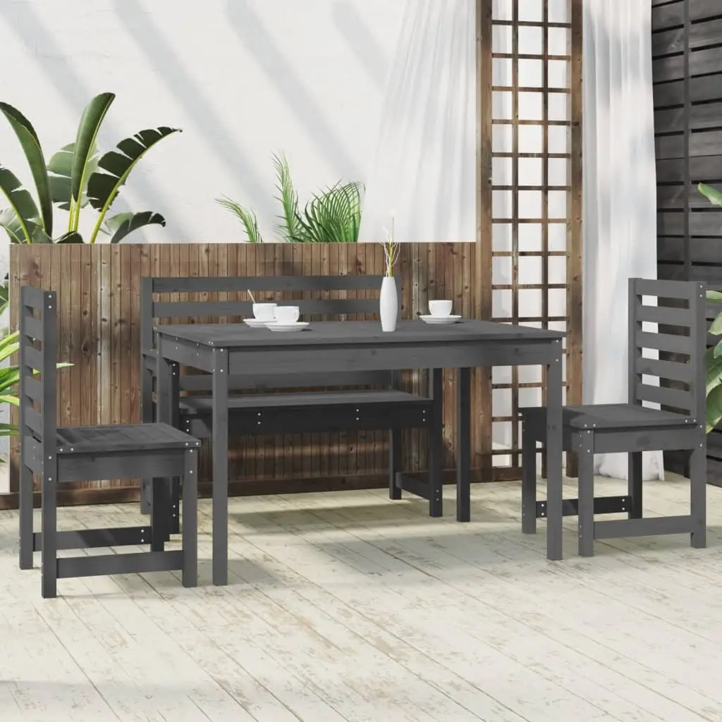 Garden Dining Set Grey Wooden 4 Piece Outdoor Patio Table Chairs