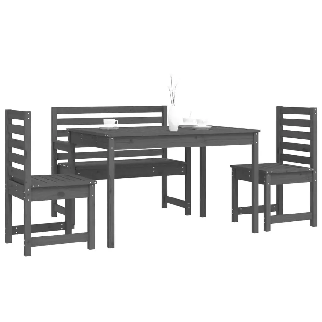 Garden Dining Set Grey Wooden 4 Piece Outdoor Patio Table Chairs
