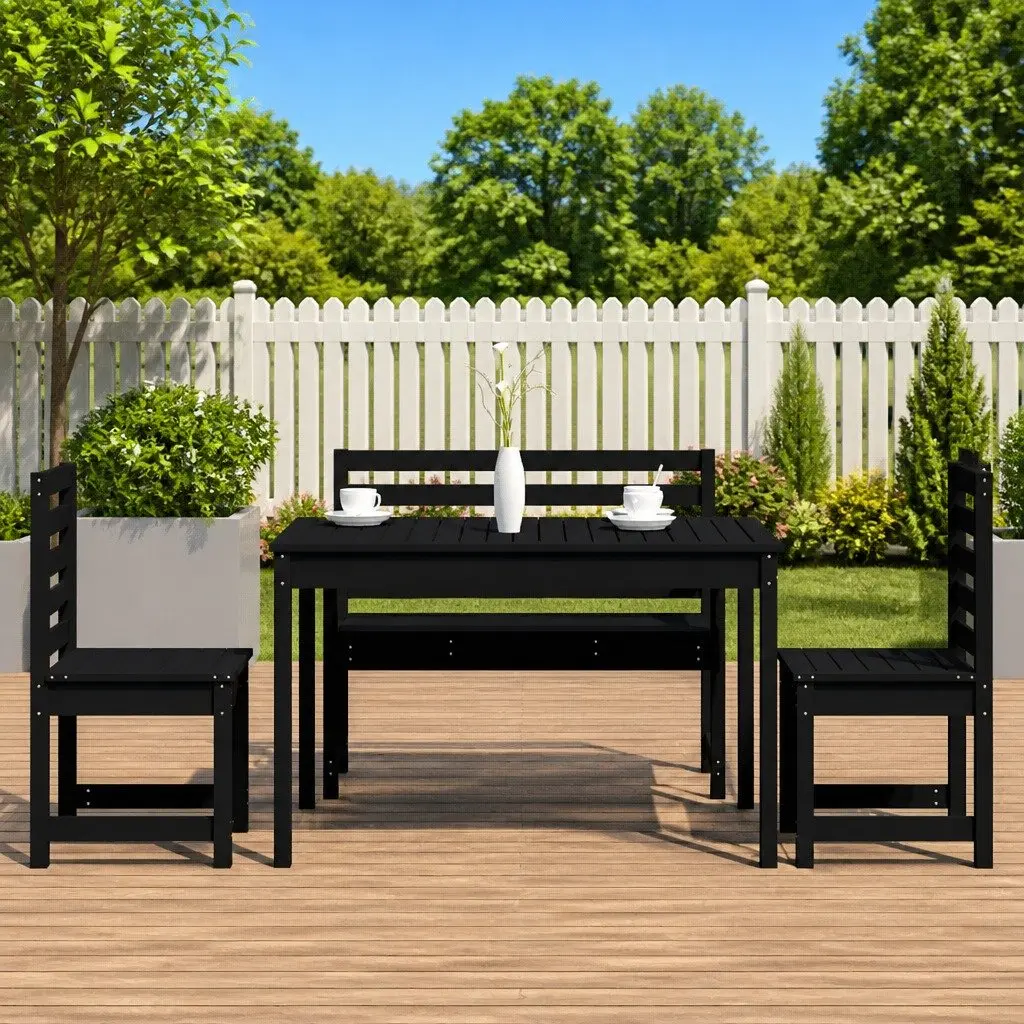 Garden Dining Set Black Wood 4 Piece Outdoor Furniture