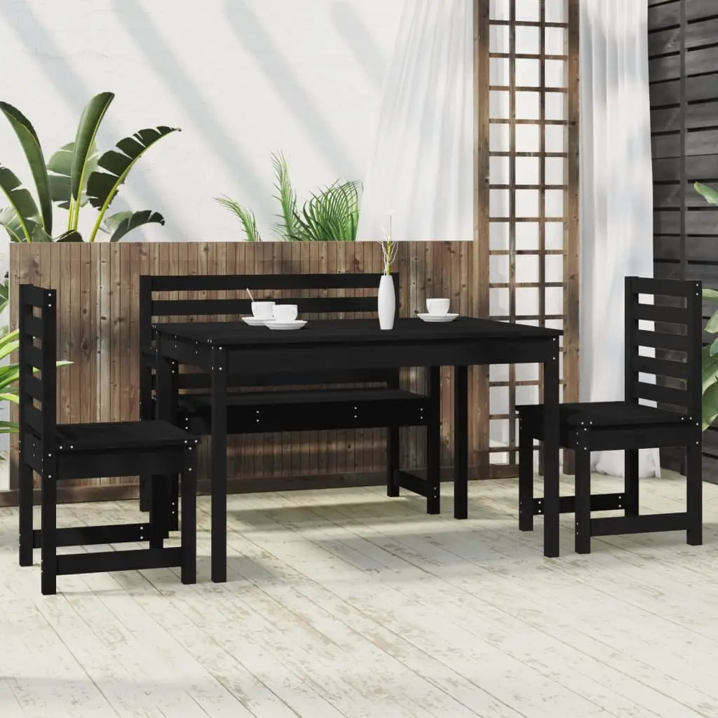 Garden Dining Set Black Wood 4 Piece Outdoor Furniture
