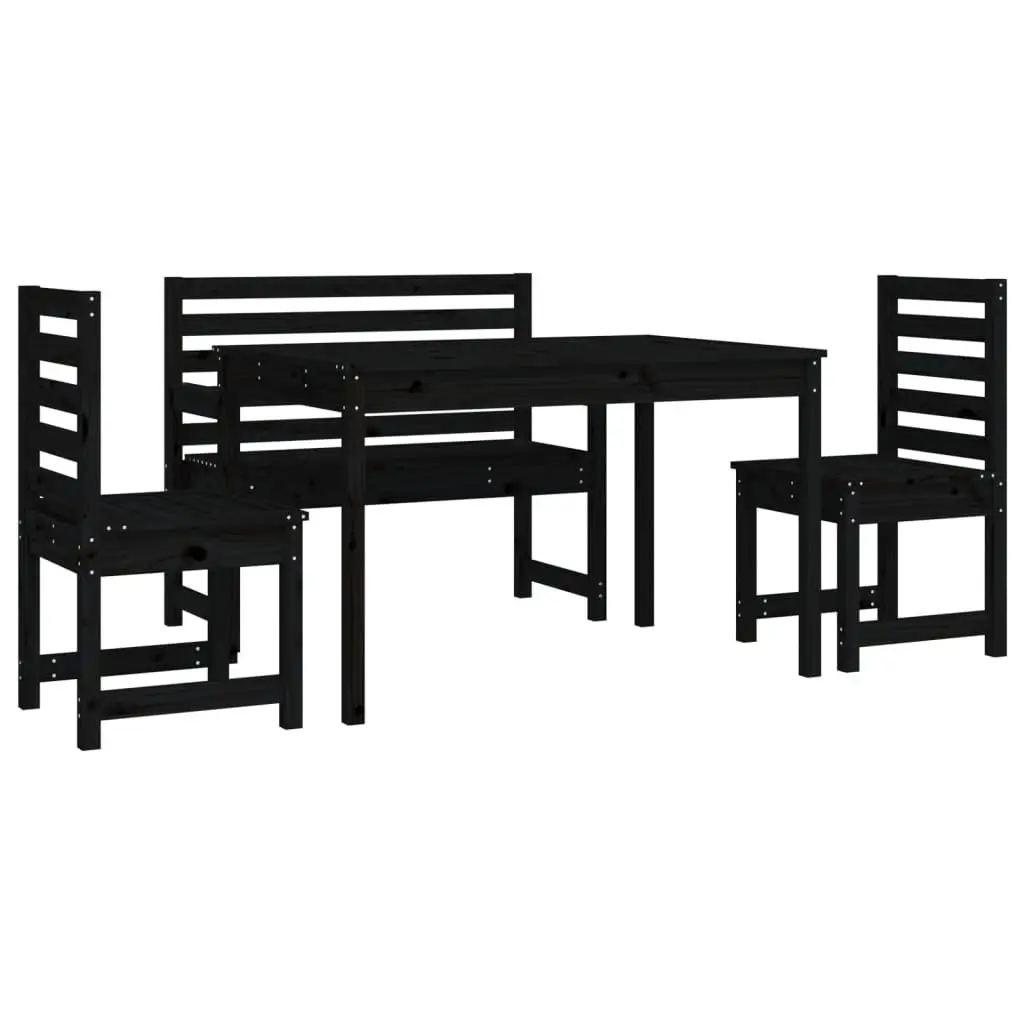 Garden Dining Set Black Wood 4 Piece Outdoor Furniture