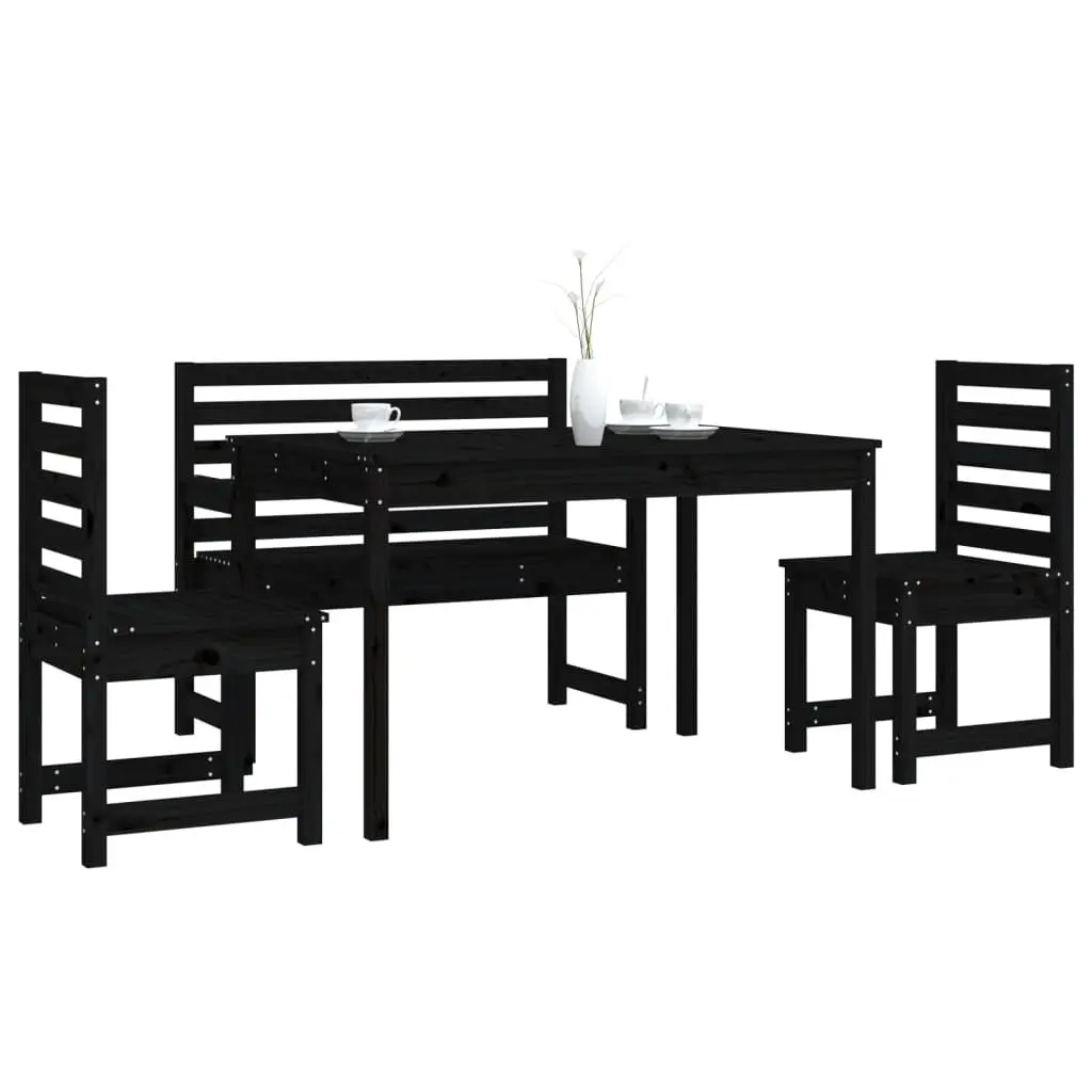 Garden Dining Set Black Wood 4 Piece Outdoor Furniture