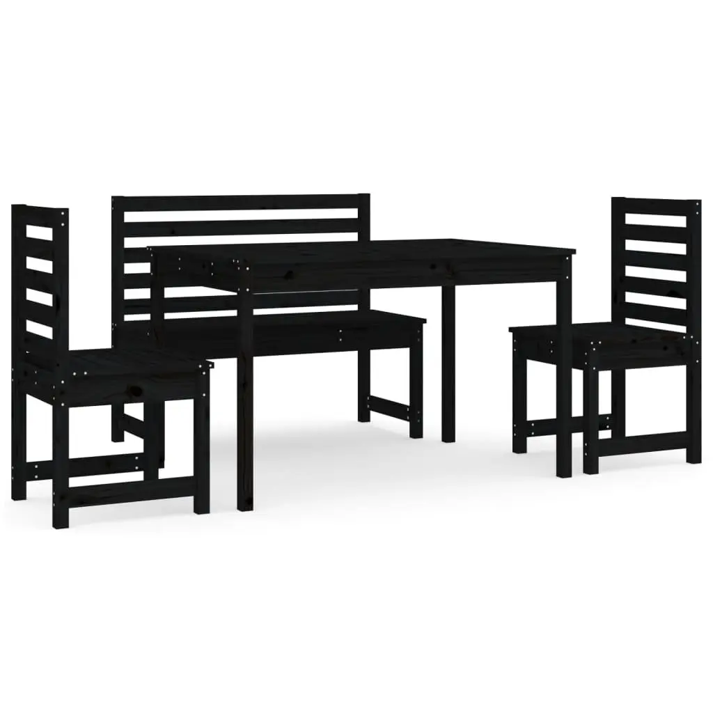 Garden Dining Set 4 Piece Outdoor Furniture Black Wood Table Chairs Patio