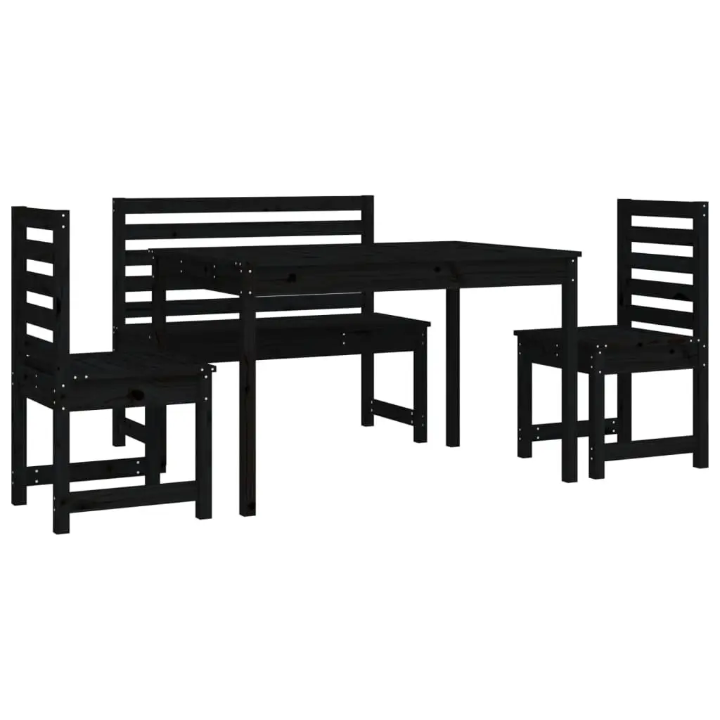 Garden Dining Set 4 Piece Outdoor Furniture Black Wood Table Chairs Patio
