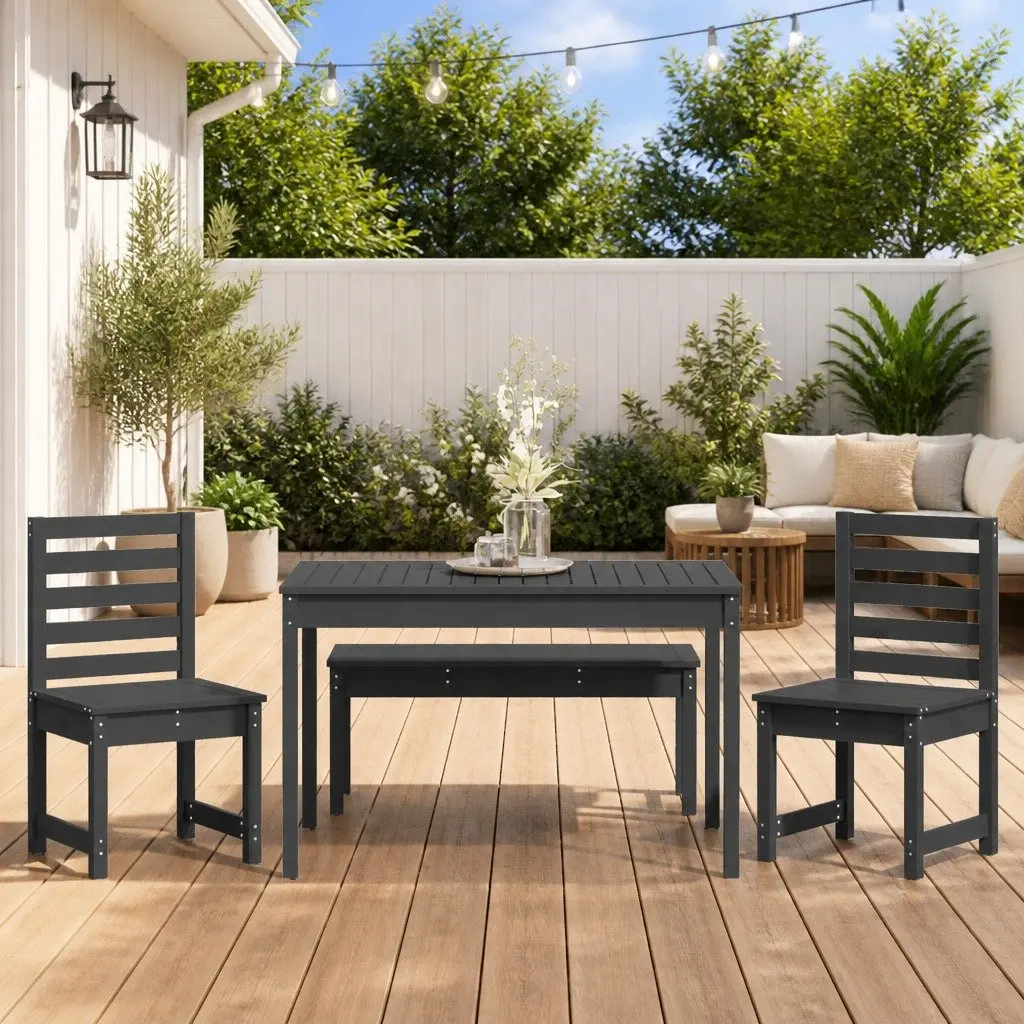 Garden Dining Set Grey Wood 4 Piece Outdoor Furniture Patio Balcony Table Chair