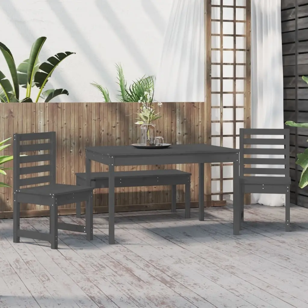 Garden Dining Set Grey Wood 4 Piece Outdoor Furniture Patio Balcony Table Chair