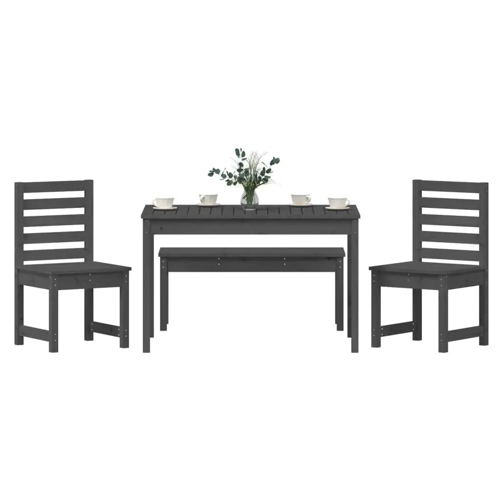Garden Dining Set Grey Wood 4 Piece Outdoor Furniture Patio Balcony Table Chair