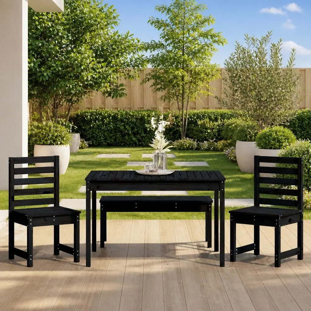 Garden Dining Set Black Solid Wood Pine 4 Piece Outdoor Patio Furniture