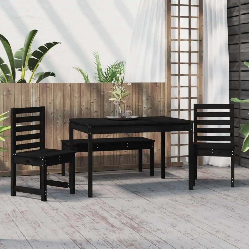 Garden Dining Set Black Solid Wood Pine 4 Piece Outdoor Patio Furniture