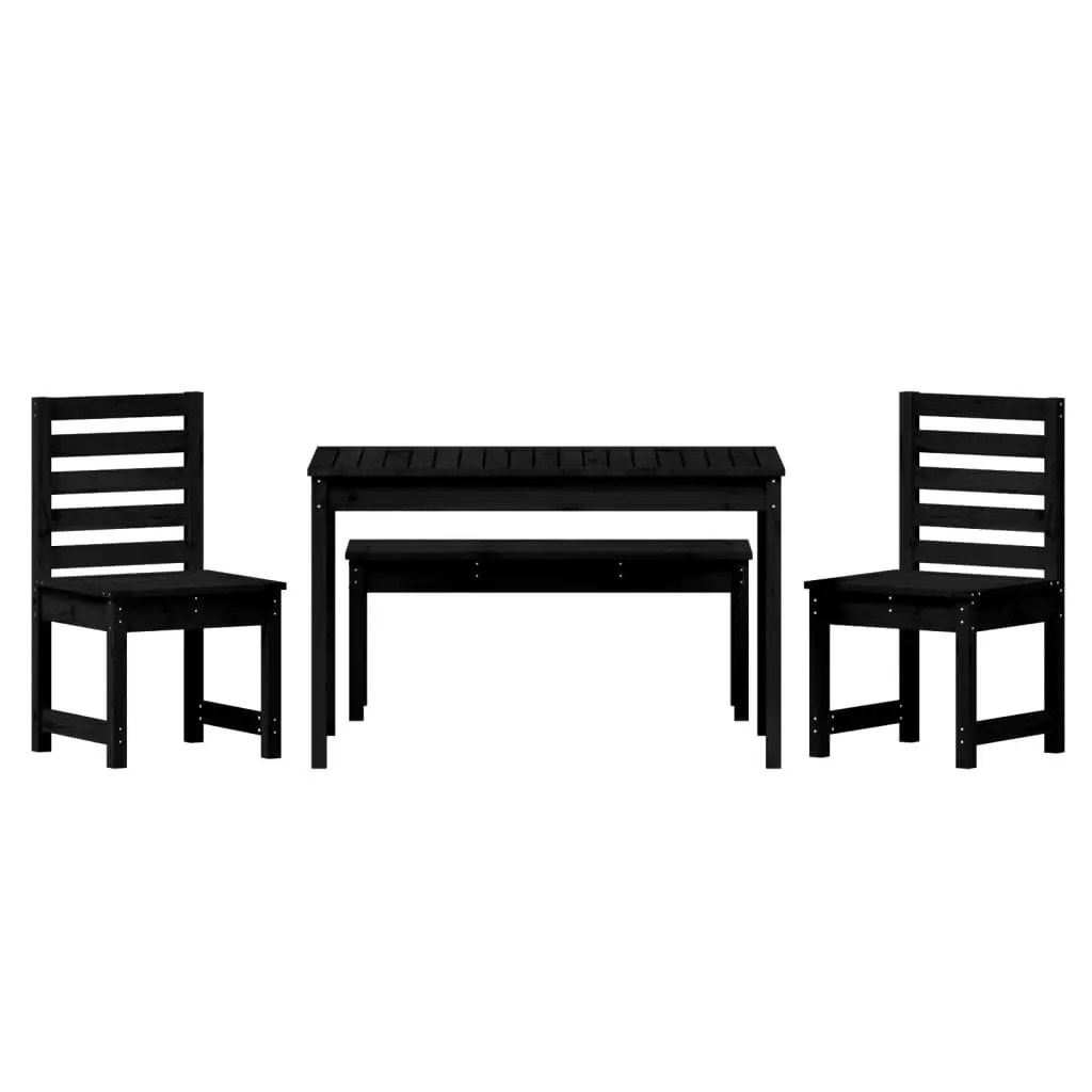 Garden Dining Set Black Solid Wood Pine 4 Piece Outdoor Patio Furniture