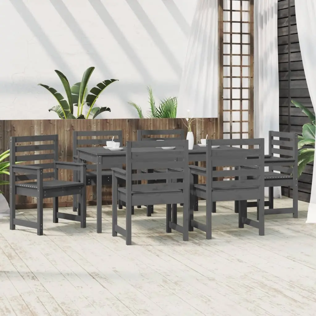 7 Piece Garden Dining Set Grey Solid Pine Wood Table Chairs Outdoor