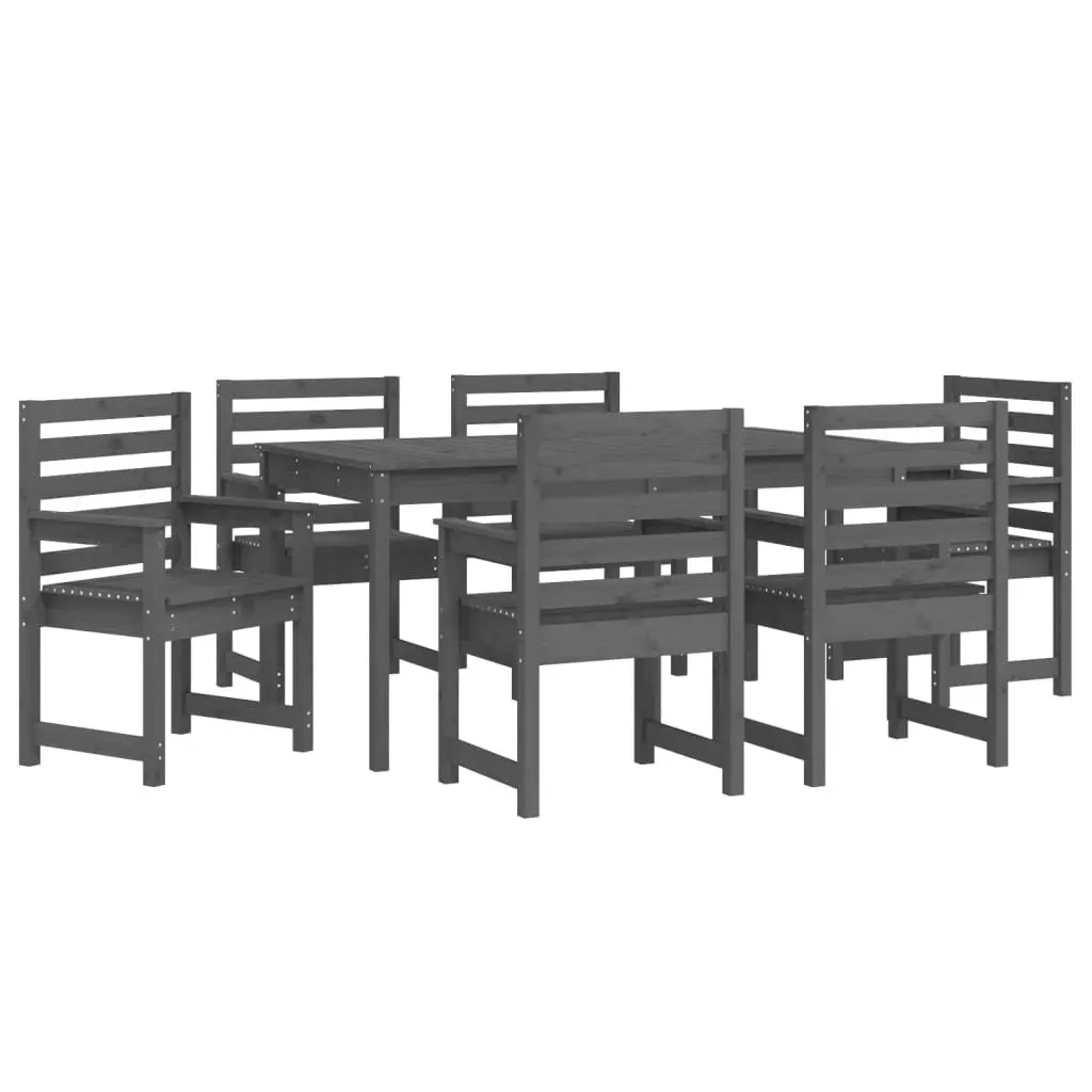 7 Piece Garden Dining Set Grey Solid Pine Wood Table Chairs Outdoor