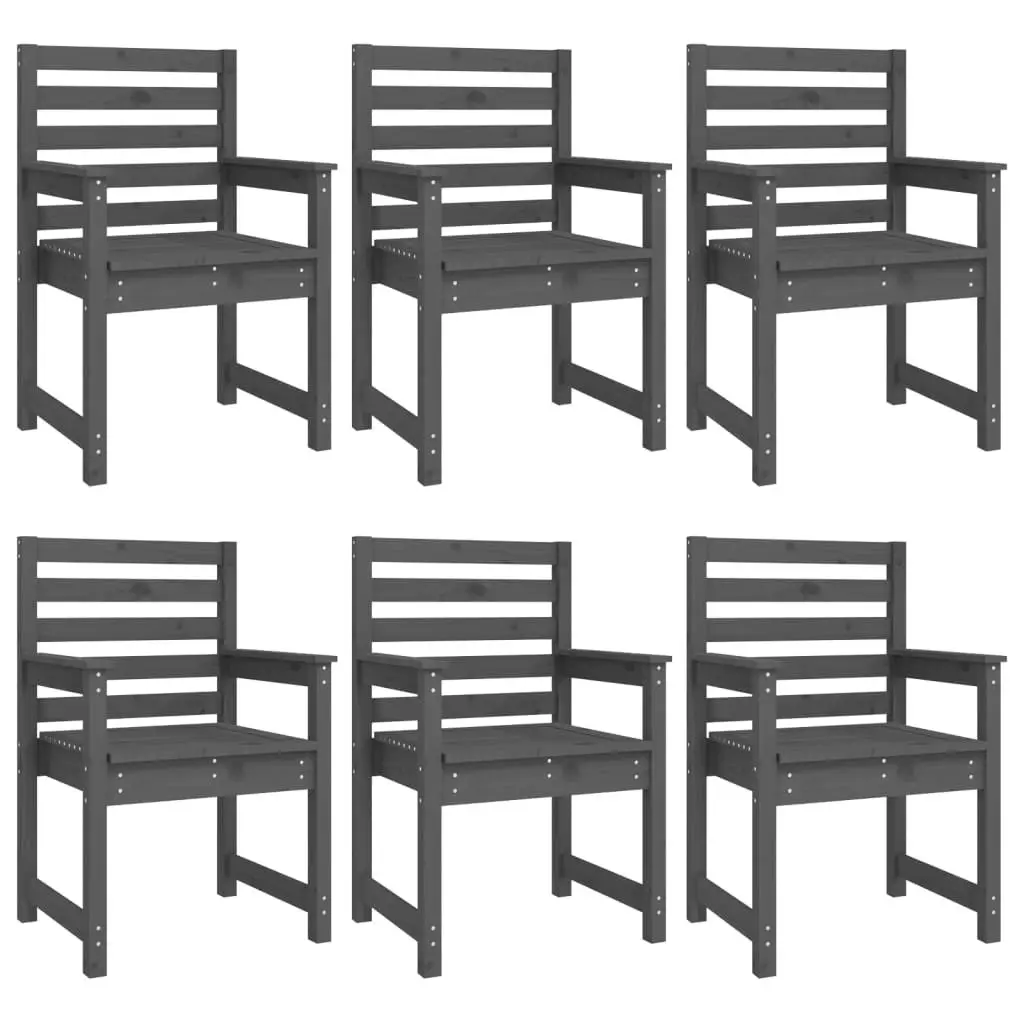 7 Piece Garden Dining Set Grey Solid Pine Wood Table Chairs Outdoor