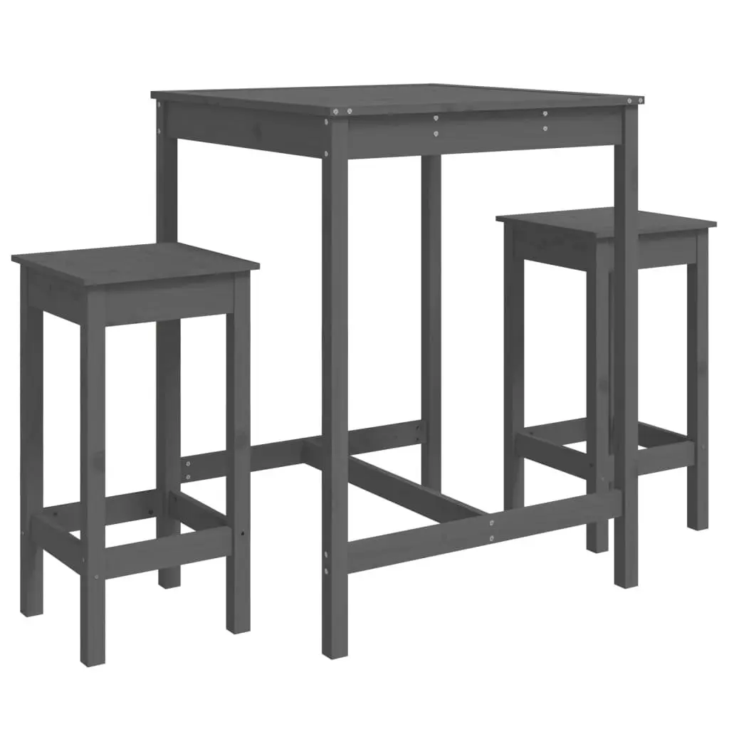 Garden Bar Set Grey Solid Pine Wood 3 Piece Outdoor Furniture
