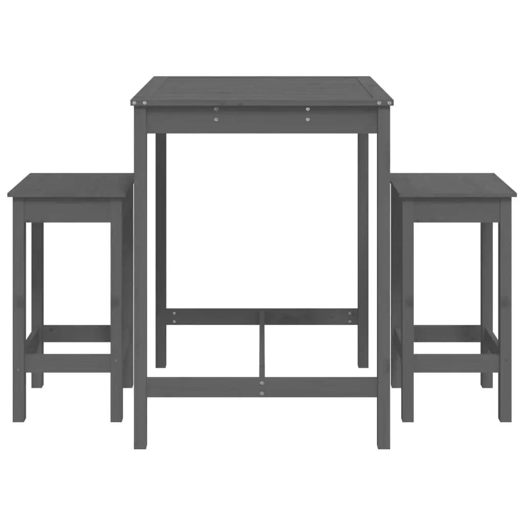 Garden Bar Set Grey Solid Pine Wood 3 Piece Outdoor Furniture