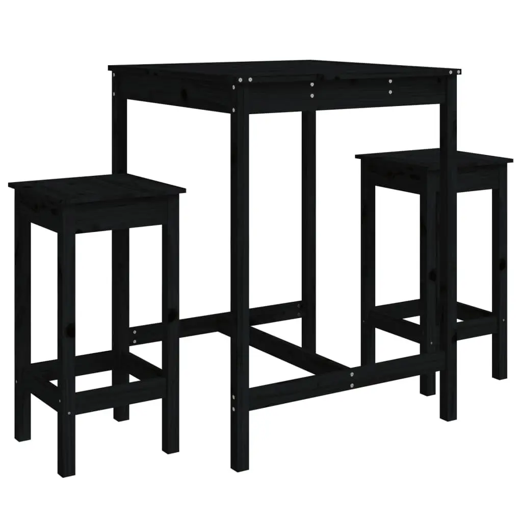 Outdoor Wooden Bar Set Black 3 Piece Patio Furniture with Table and Stools