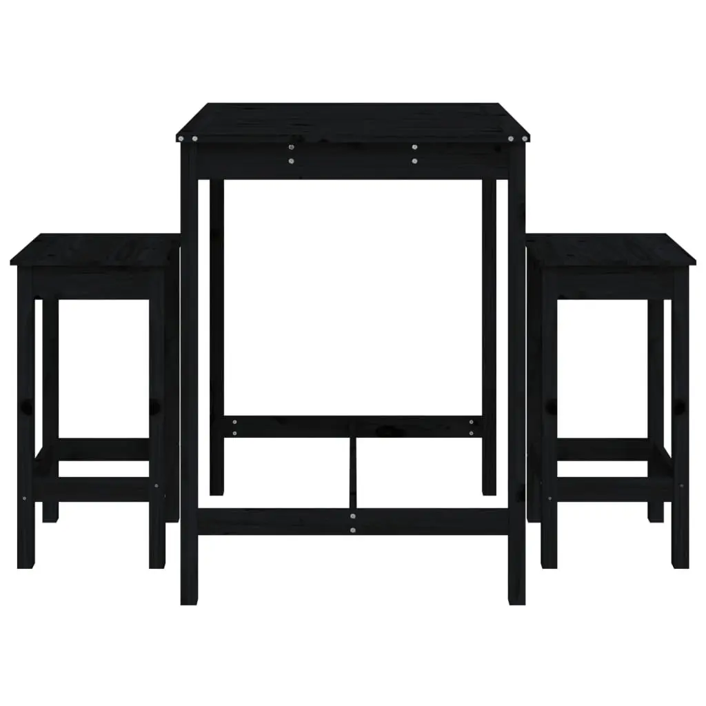 Outdoor Wooden Bar Set Black 3 Piece Patio Furniture with Table and Stools