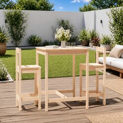 3 Piece Garden Bar Set Solid Wood Pine Brown Patio Outdoor Furniture Backrest