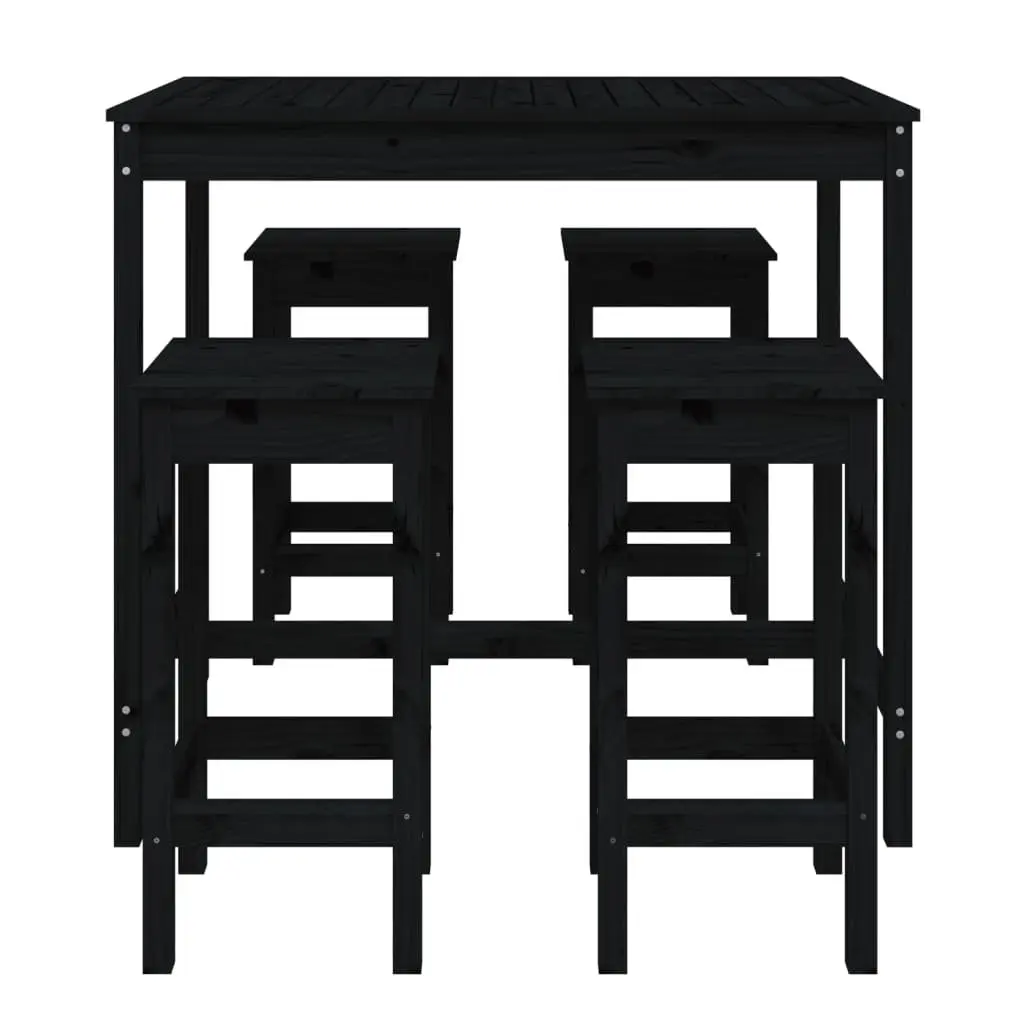 5 Piece Garden Bar Set Black Solid Pine Wood Outdoor Patio Furniture Stools