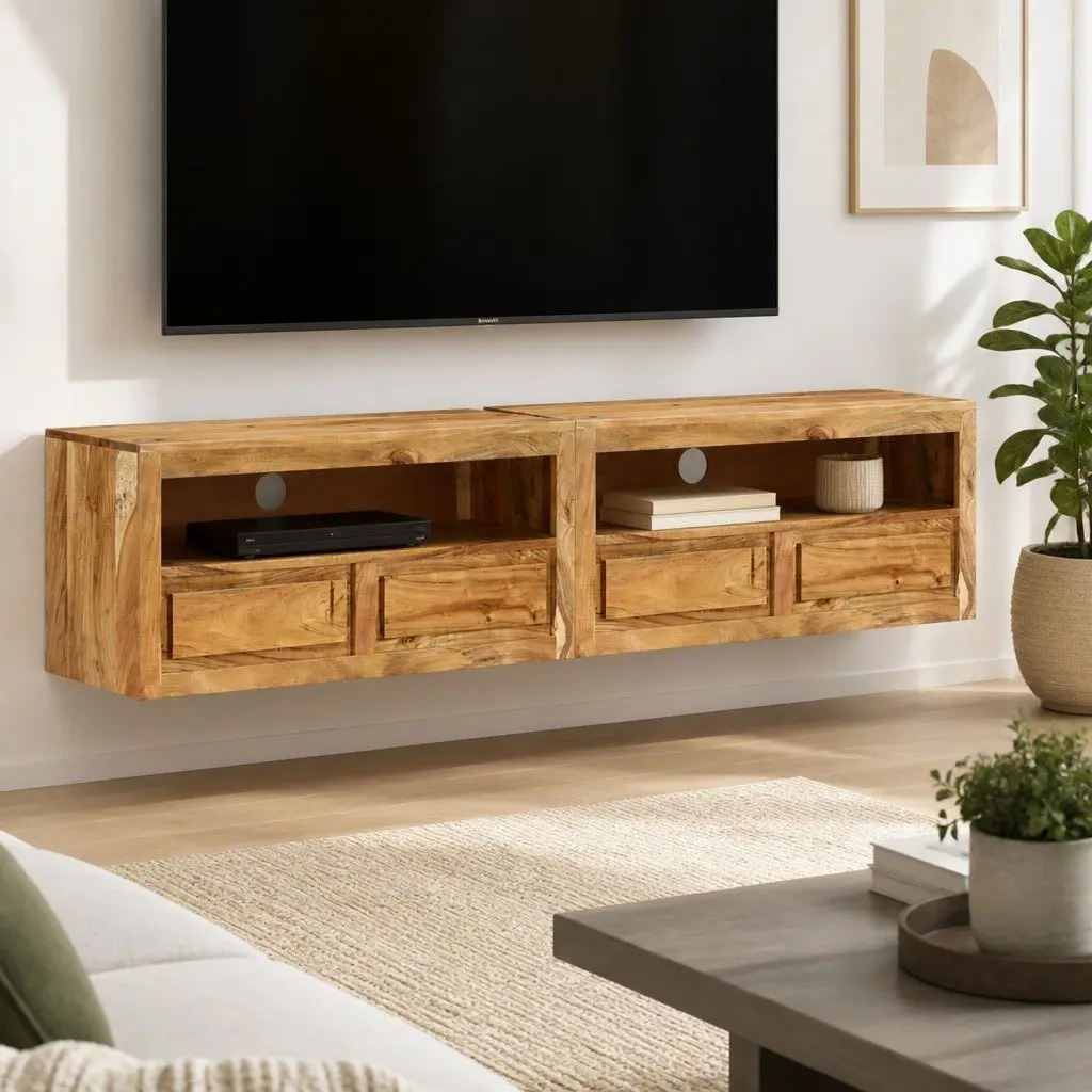 TV Cabinet Solid Wood Acacia 88x30x40 cm Storage Drawers