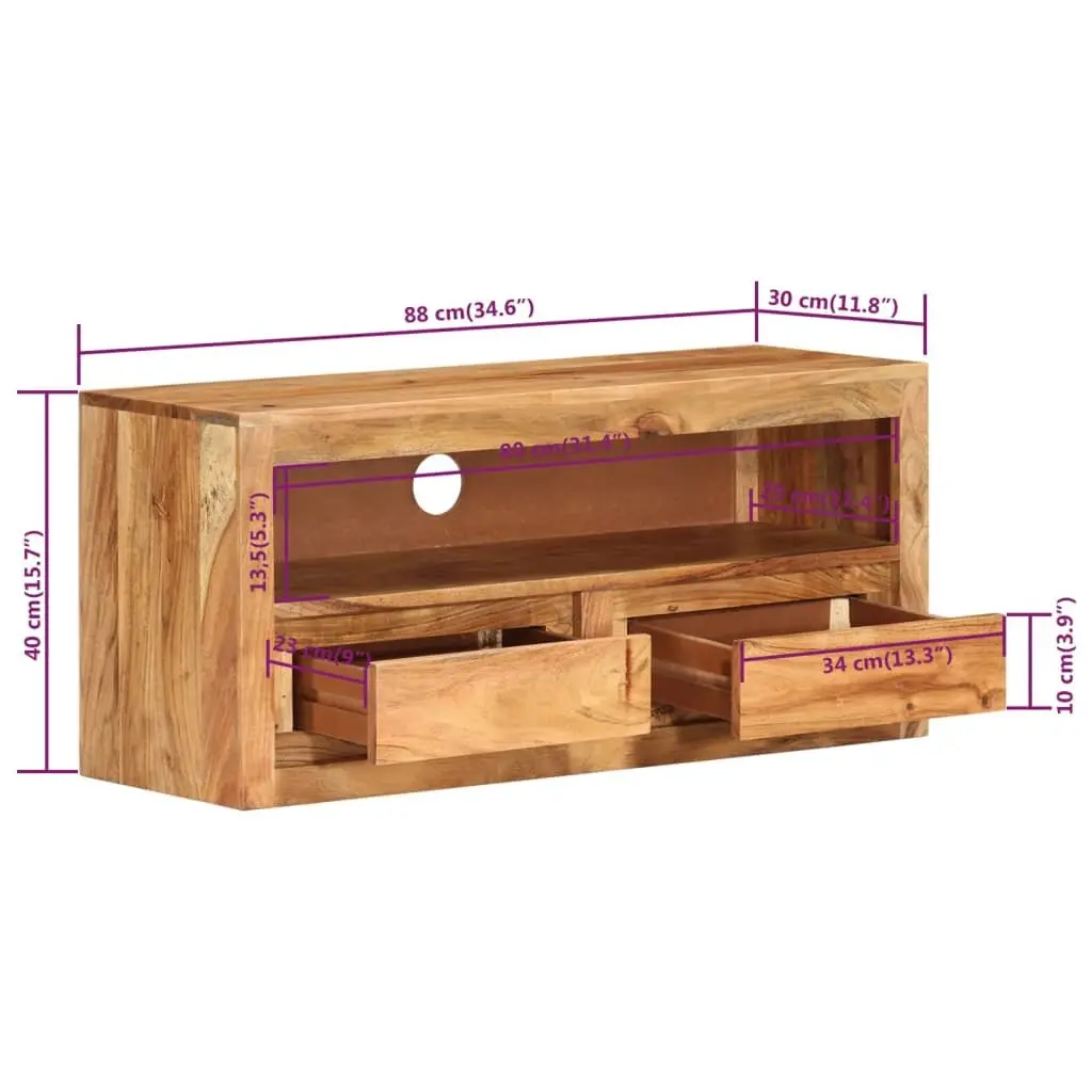 TV Cabinet Solid Wood Acacia 88x30x40 cm Storage Drawers