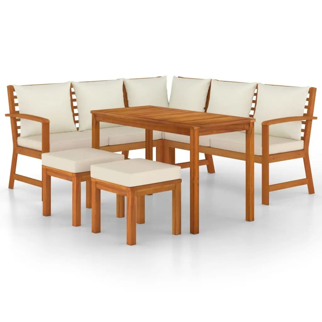 Outdoor Garden Dining Set 6 Piece Solid Wood Acacia Brown with Cushions Patio