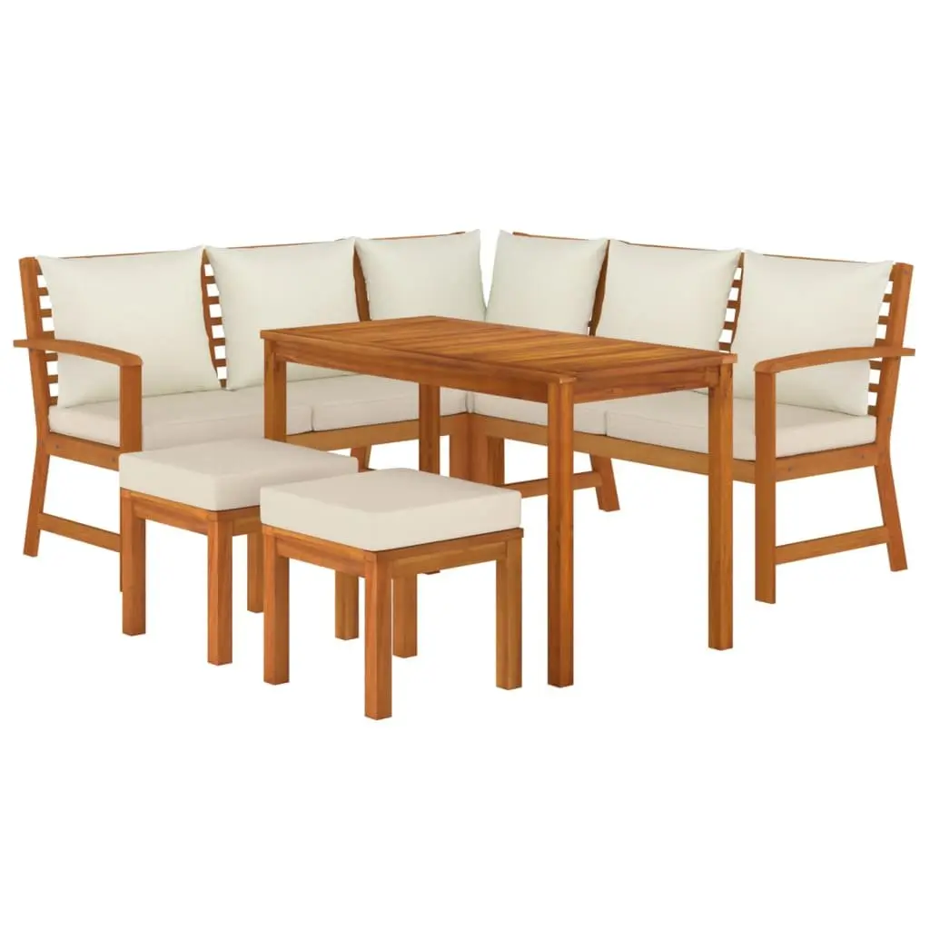 Outdoor Garden Dining Set 6 Piece Solid Wood Acacia Brown with Cushions Patio