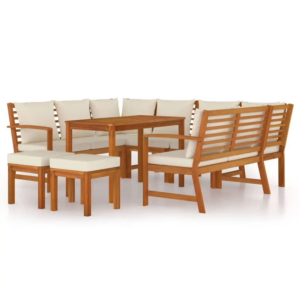 Garden Dining Set 9 Piece Modular Outdoor Furniture Solid Acacia Wood with Cushions