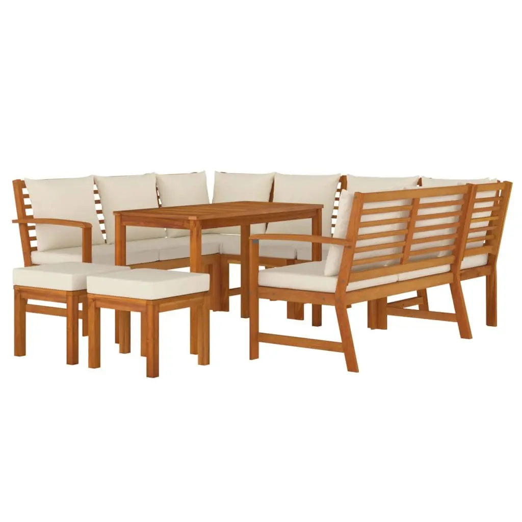 Garden Dining Set 9 Piece Modular Outdoor Furniture Solid Acacia Wood with Cushions