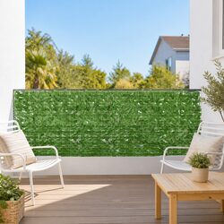 Balcony Privacy Screen with Green Leaves Design 300x100 cm Outdoor Décor