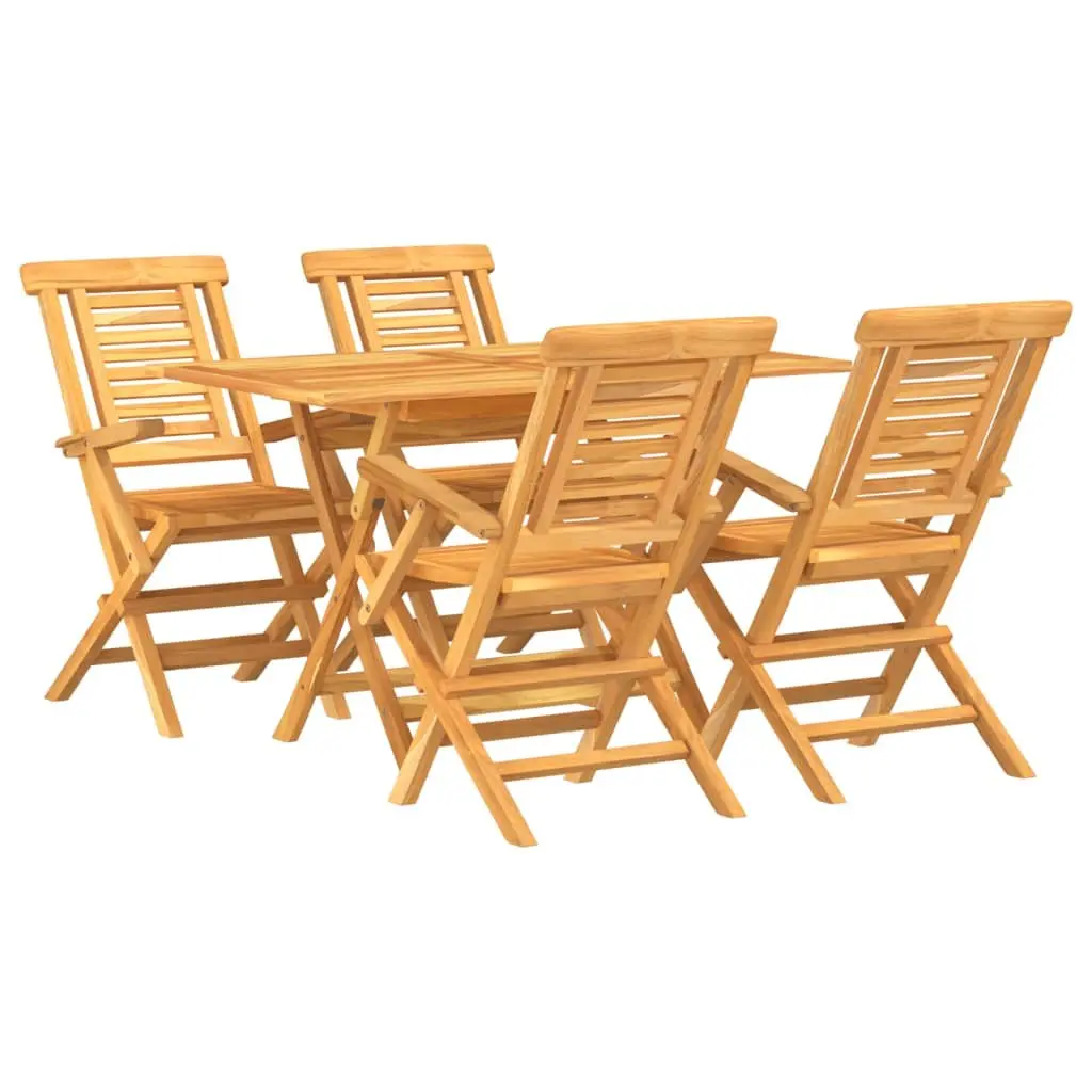 5 Piece Garden Dining Set Outdoor Furniture Teak Wood Table Chairs Foldable