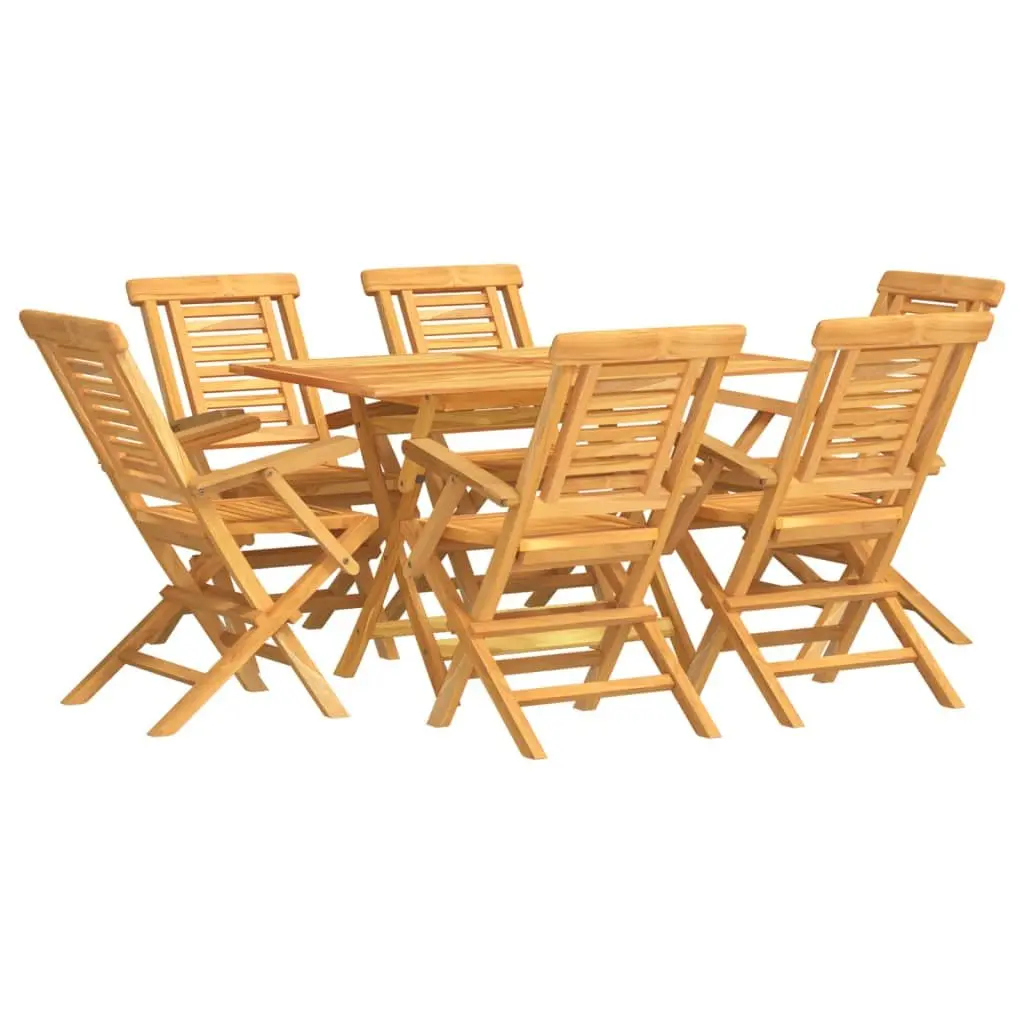 7 Piece Garden Dining Set Solid Teak Wood Foldable Outdoor Furniture Brown