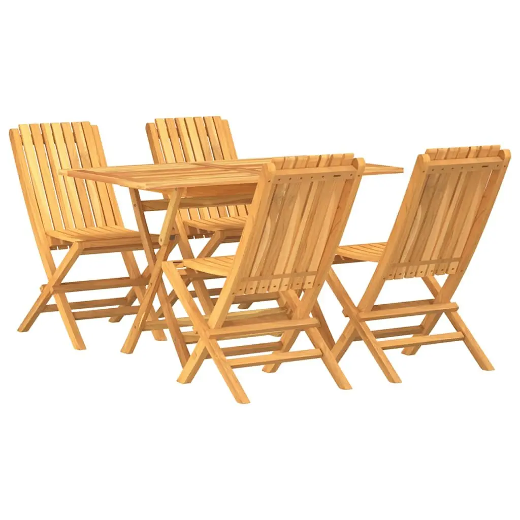 5 Piece Garden Dining Set Solid Teak Wood Brown Outdoor Furniture