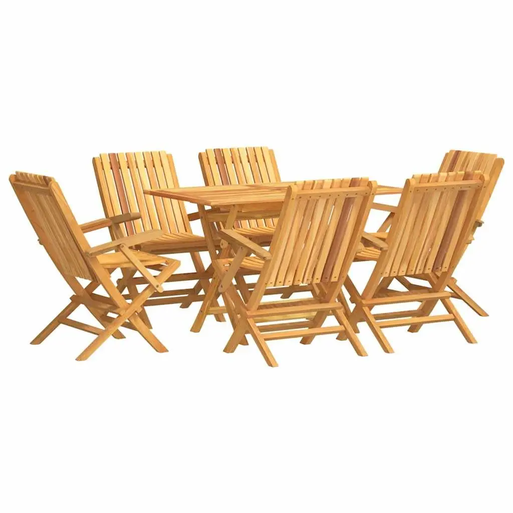 7 Piece Garden Dining Set Solid Teak Wood Brown Foldable Outdoor Table Chairs