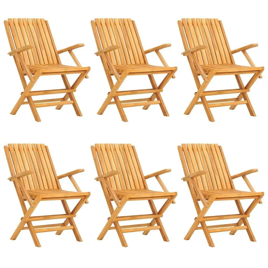 7 Piece Garden Dining Set Solid Teak Wood Brown Foldable Outdoor Table Chairs
