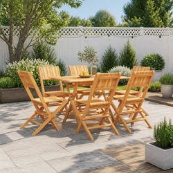 7 Piece Outdoor Garden Dining Set Folding Table Chair Backrest Parasol Hole