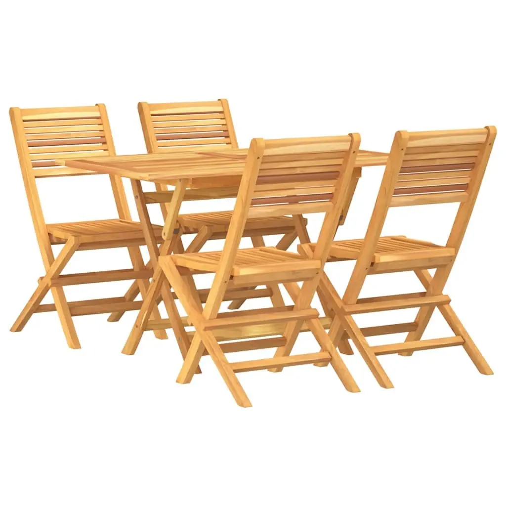 5 Piece Garden Dining Set Teak Wood Foldable Table Chairs