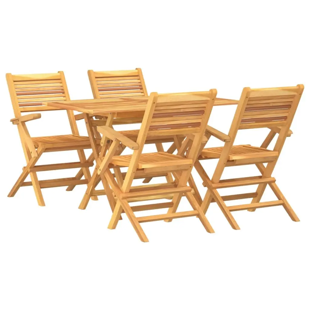 5 Piece Garden Dining Set Outdoor Furniture Teak Wood Table Chairs Brown
