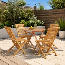 5 Piece Garden Dining Set Outdoor Furniture Teak Wood Table Chairs Foldable