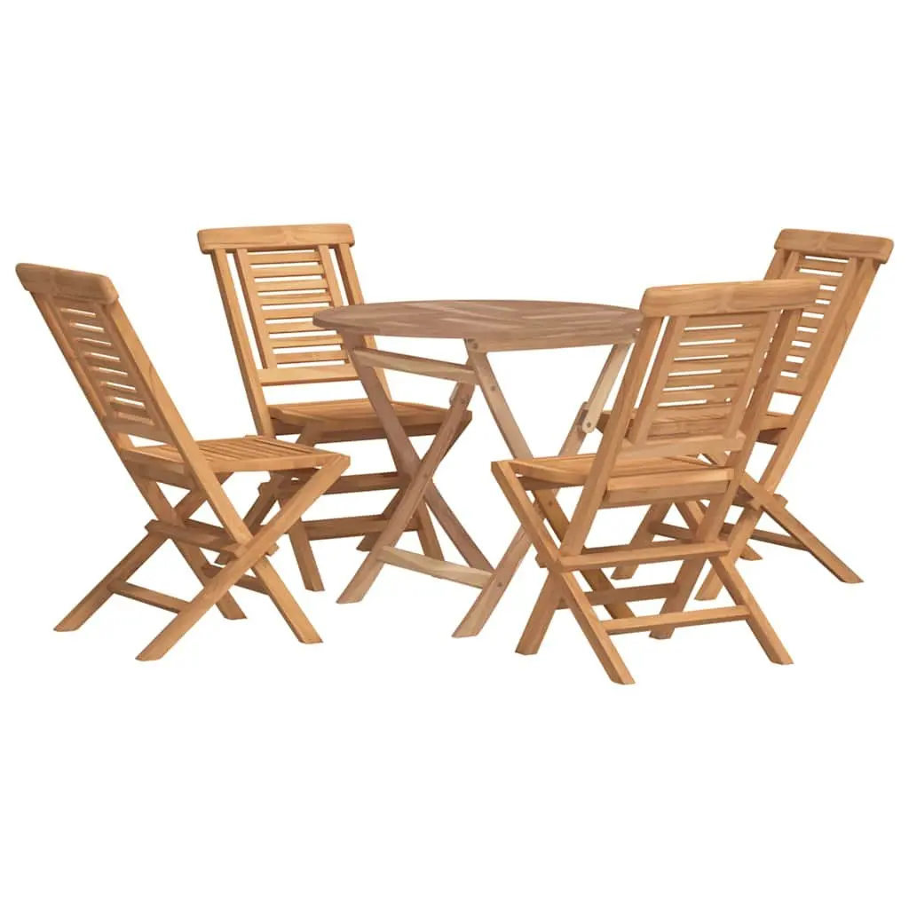 5 Piece Garden Dining Set Foldable Teak Wood Table Chairs
