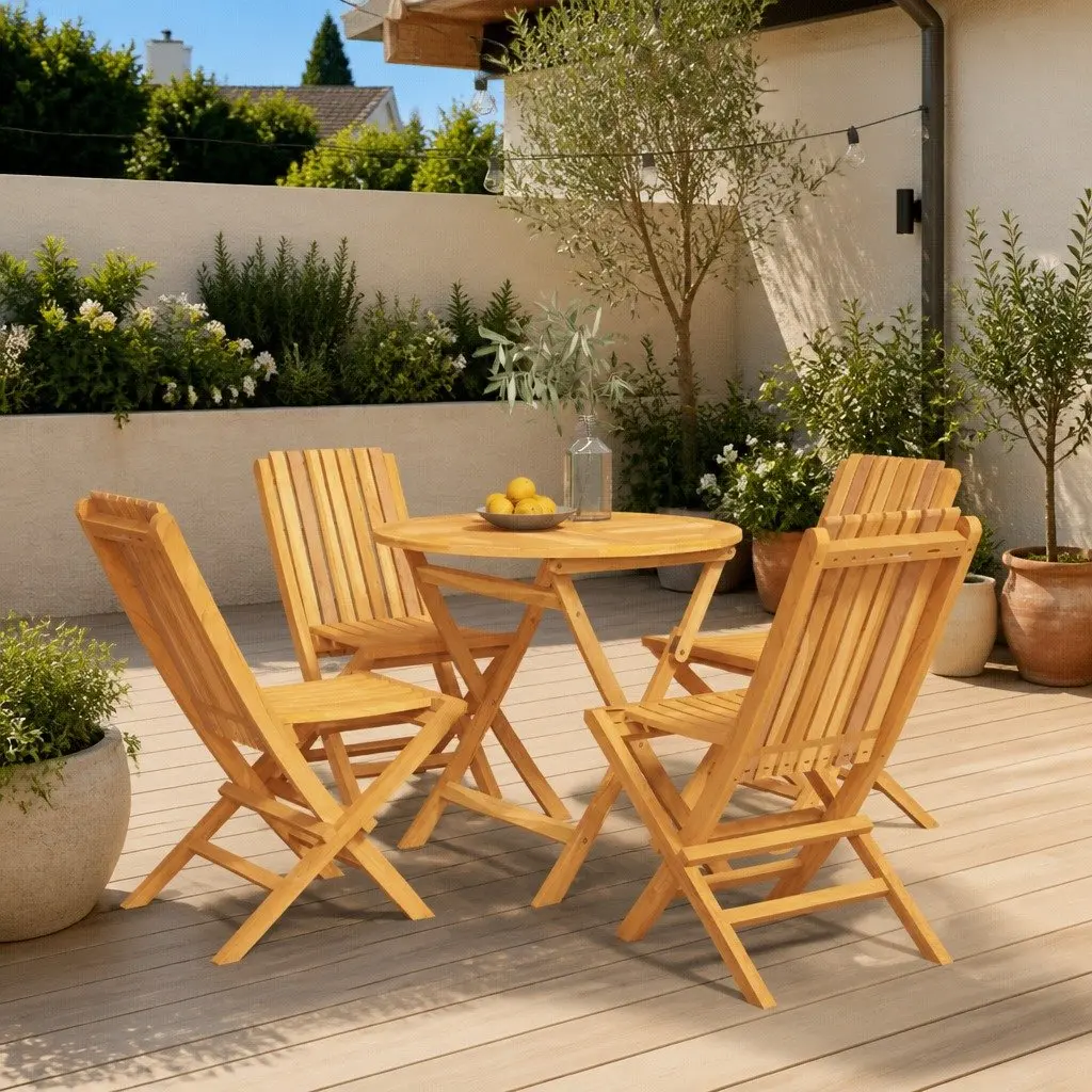 Garden Dining Set Foldable Teak Wood 5 Piece