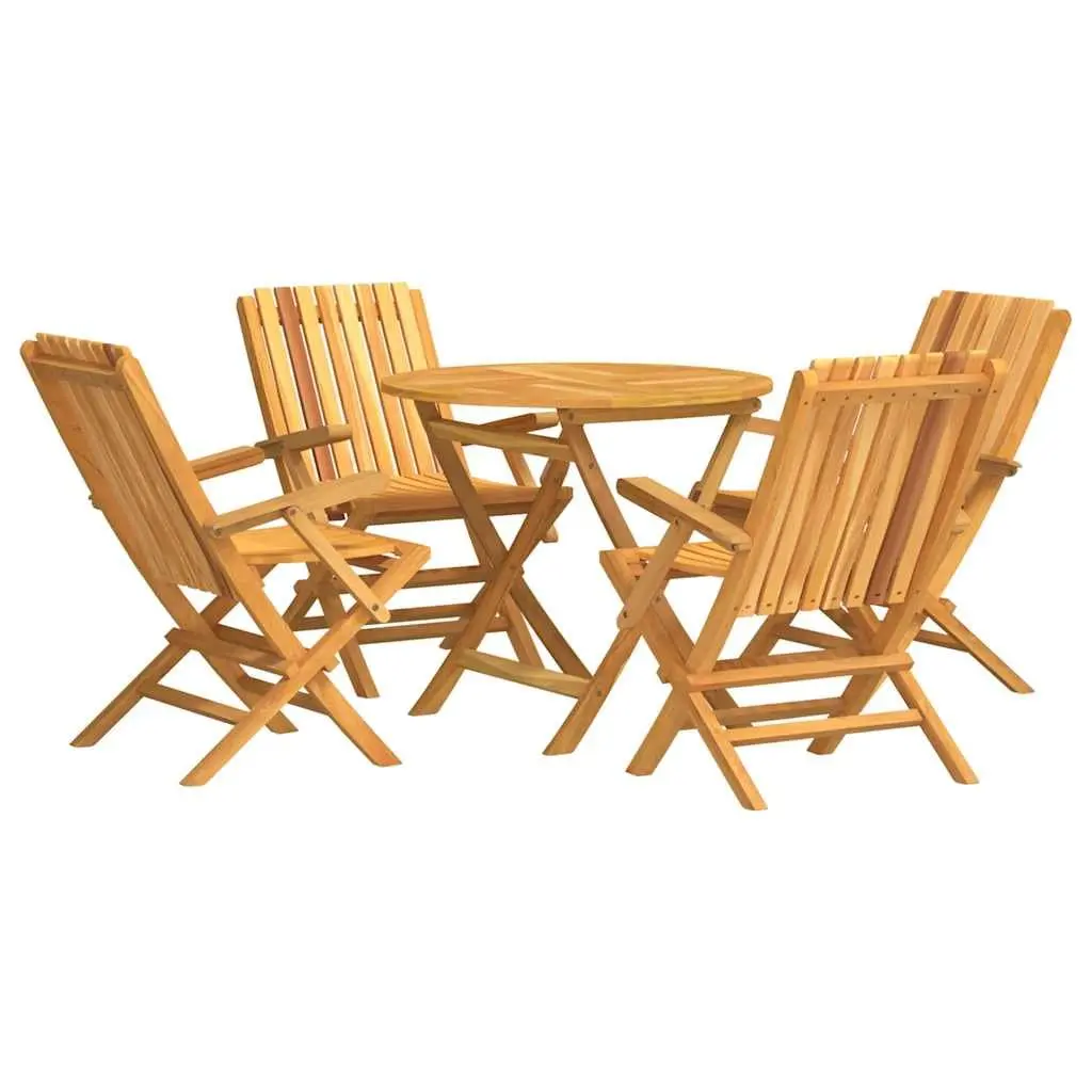 Garden Dining Set Teak Wood 5 Piece Folding Outdoor Furniture Brown
