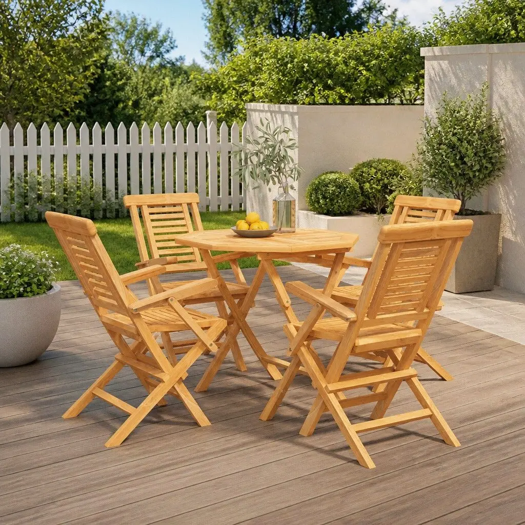 Garden Dining Set Teak Wood 5 Piece Foldable Outdoor Furniture