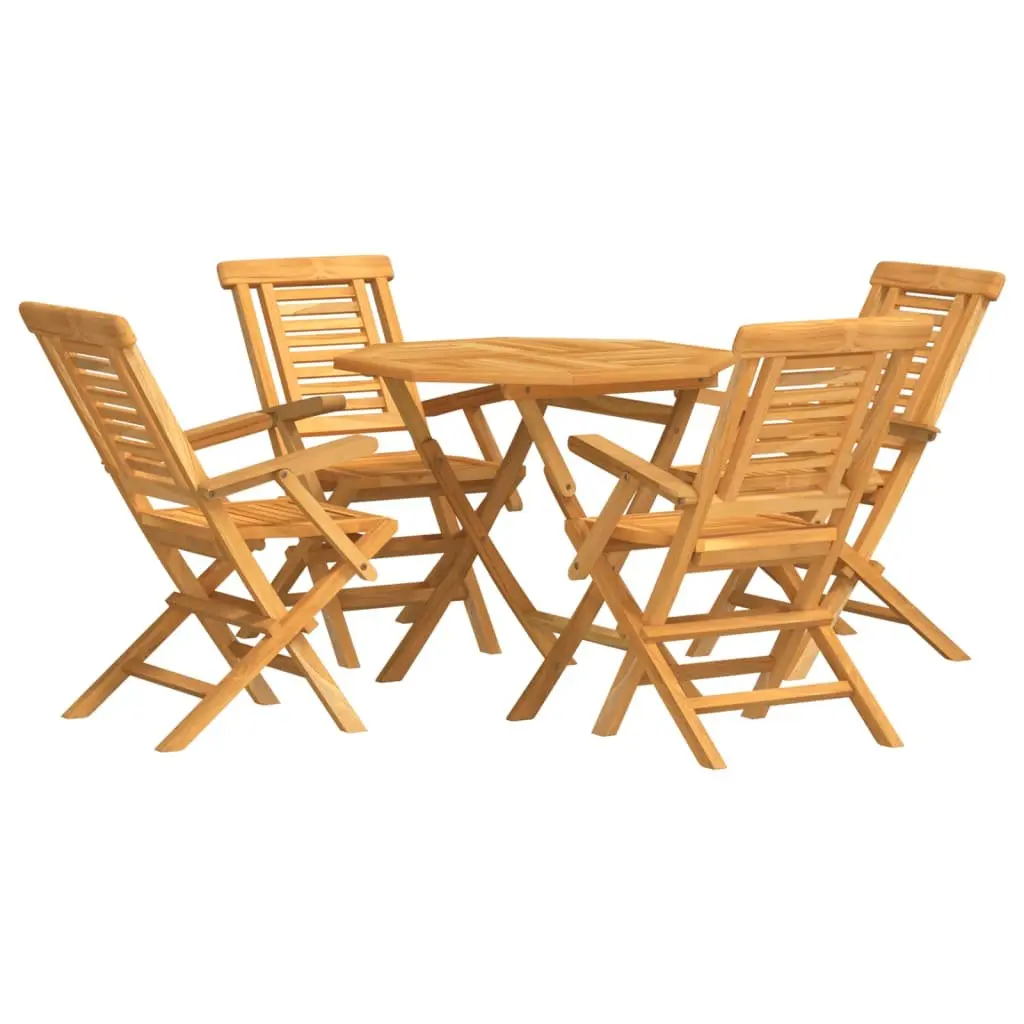 Garden Dining Set Teak Wood 5 Piece Foldable Outdoor Furniture