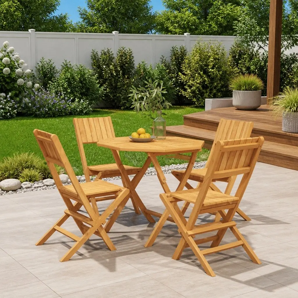 Garden Dining Set Foldable Teak Wood 5 Piece