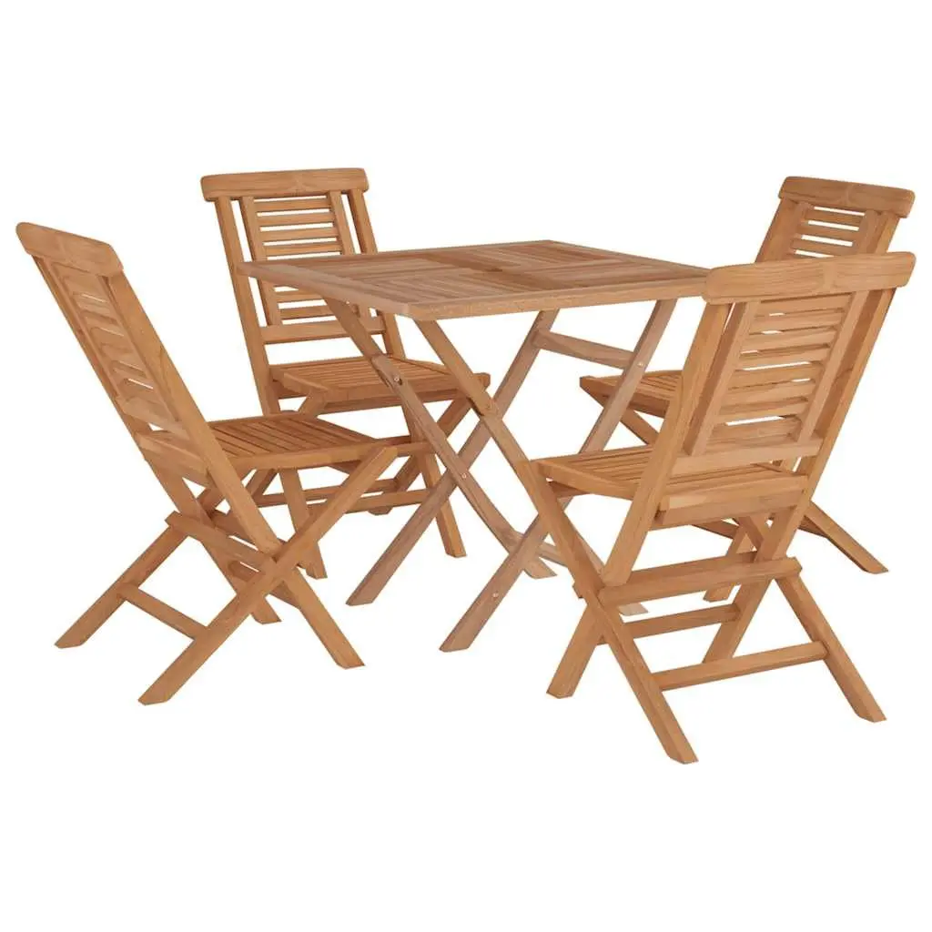 Garden Dining Set Wooden Folding 5 Piece Brown Teak Table Chairs