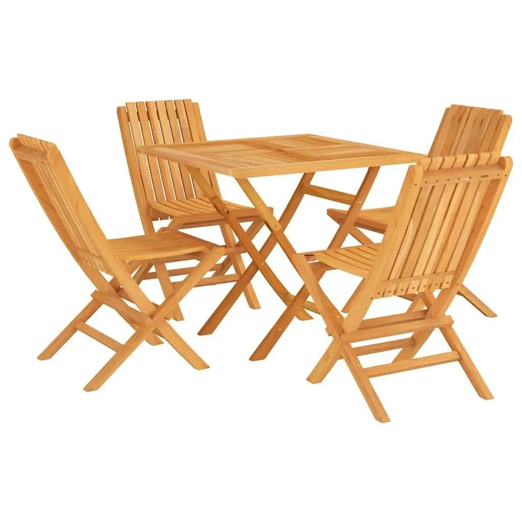 Outdoor Dining Set 5 Piece Brown Teak Wood Folding Table and Chairs