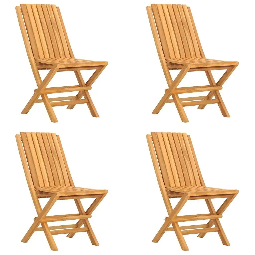 Outdoor Dining Set 5 Piece Brown Teak Wood Folding Table and Chairs