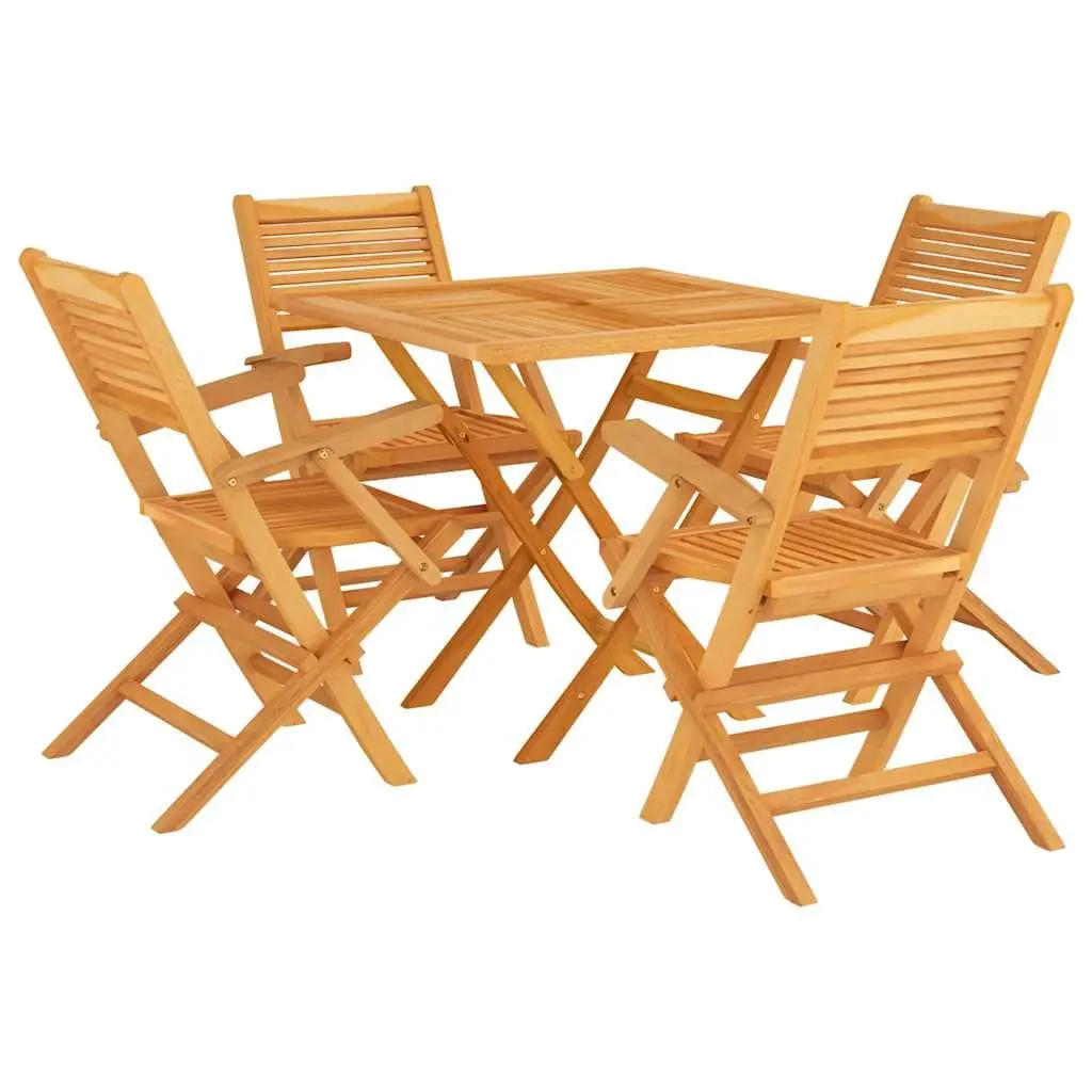 Teak Wood Outdoor Dining Set 5 Piece Foldable Garden Furniture Brown