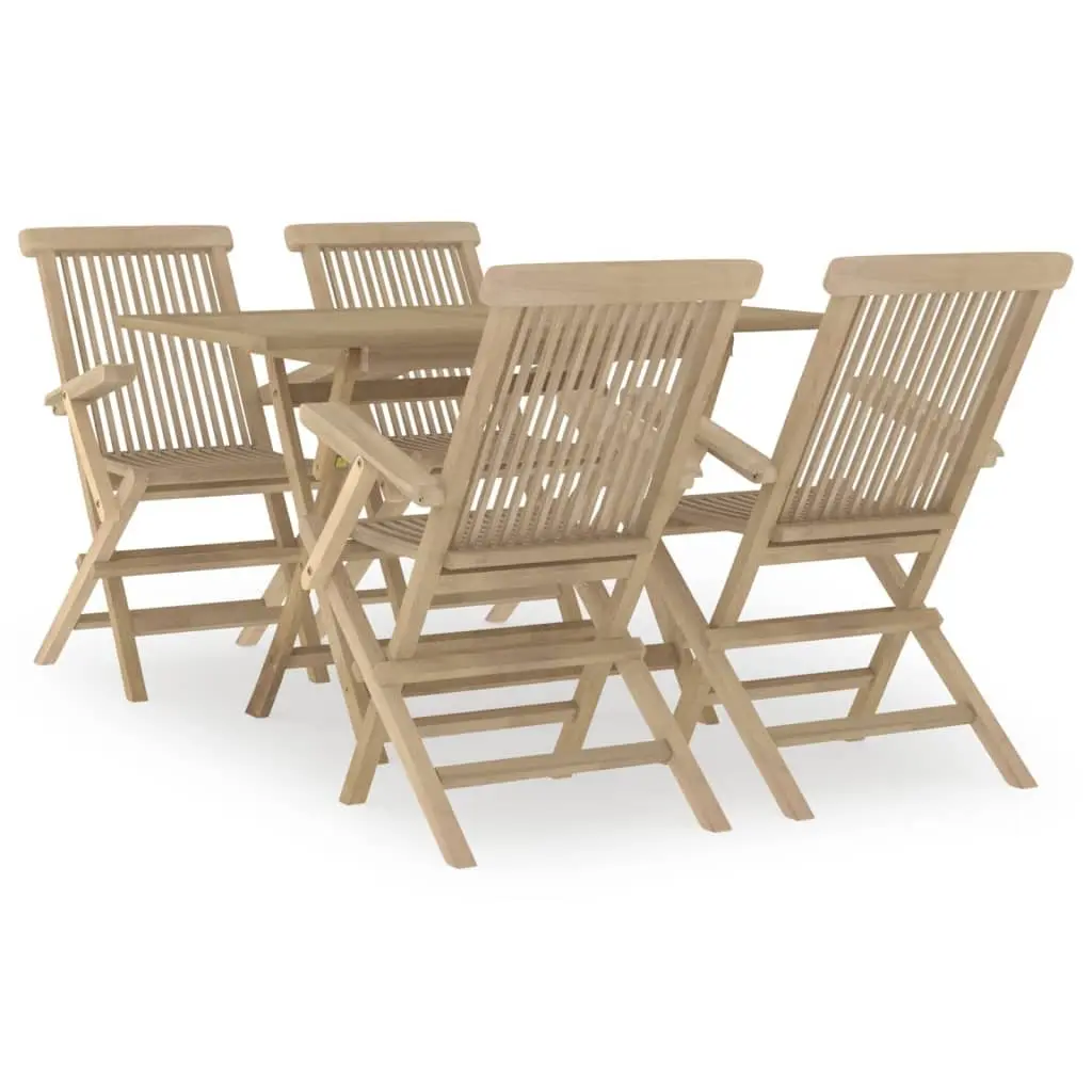 Garden Dining Set Foldable Grey Wooden 5 Piece Outdoor Furniture